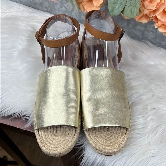 Tory Burch Gold Landon Espadrille Ankle Wrap Open Toe Sandals size 10.5 - Picture 2 of 12